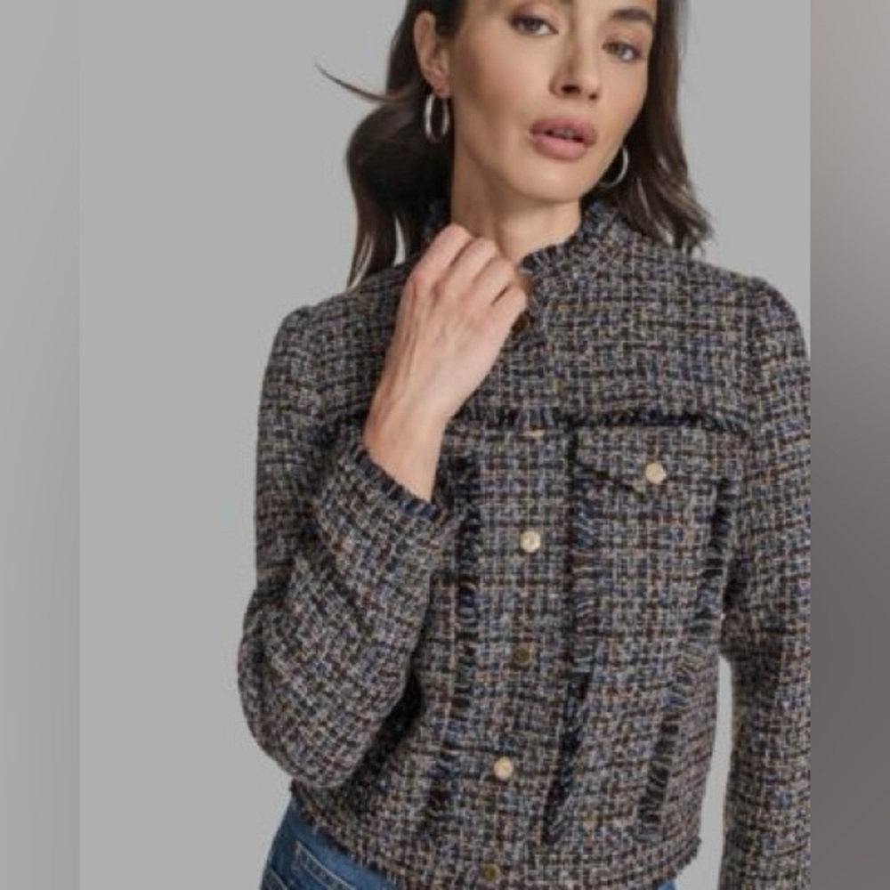 BCBG Women's Boxy Mock Neck Tweed Jacket 2025 career medium new blazer - Picture 4 of 8